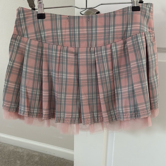 Dolls Kill X Current Mood Plaid Pink and Blue Skirt with Tulle - Picture 2 of 3